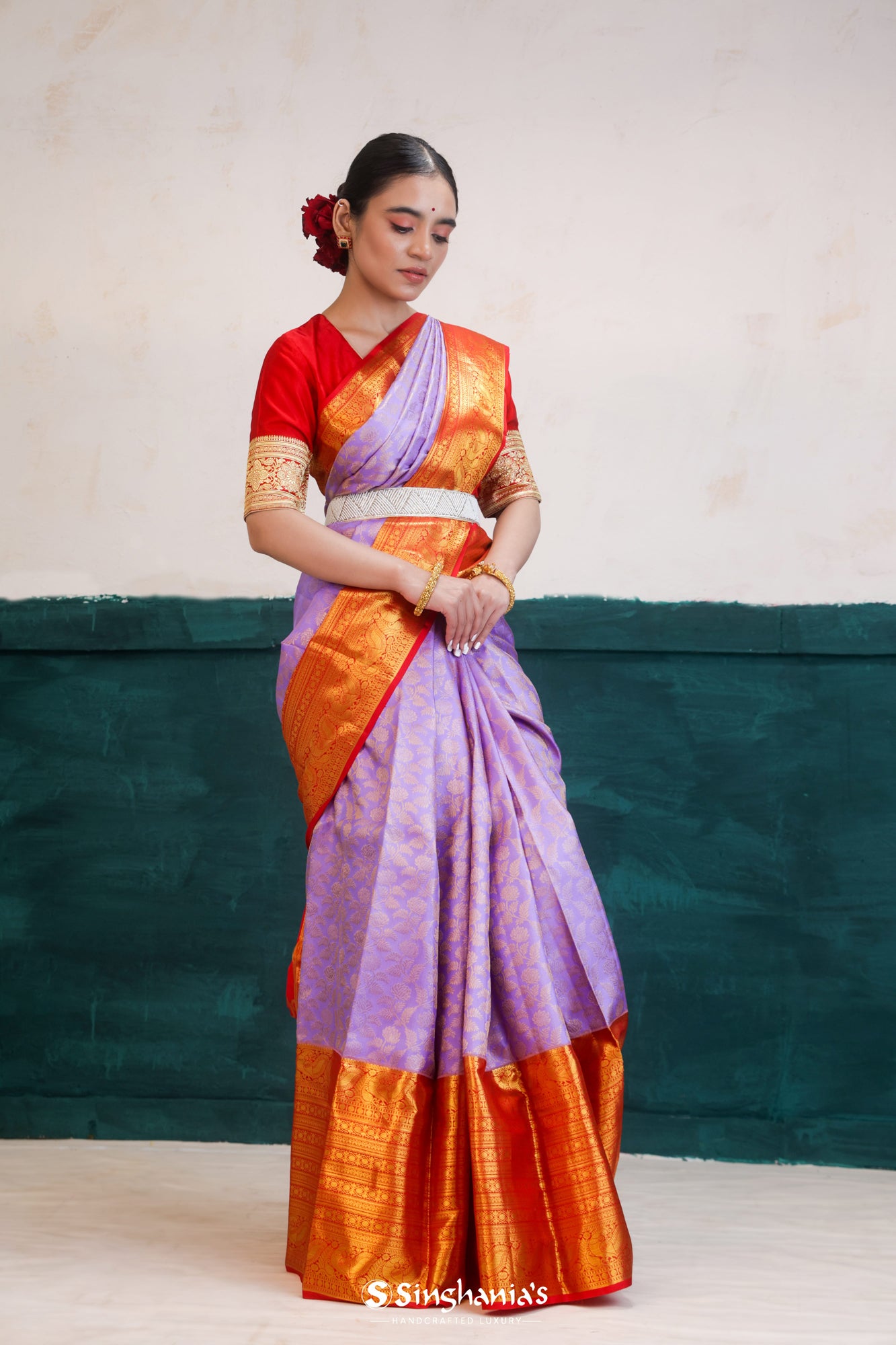 lavender silk saree