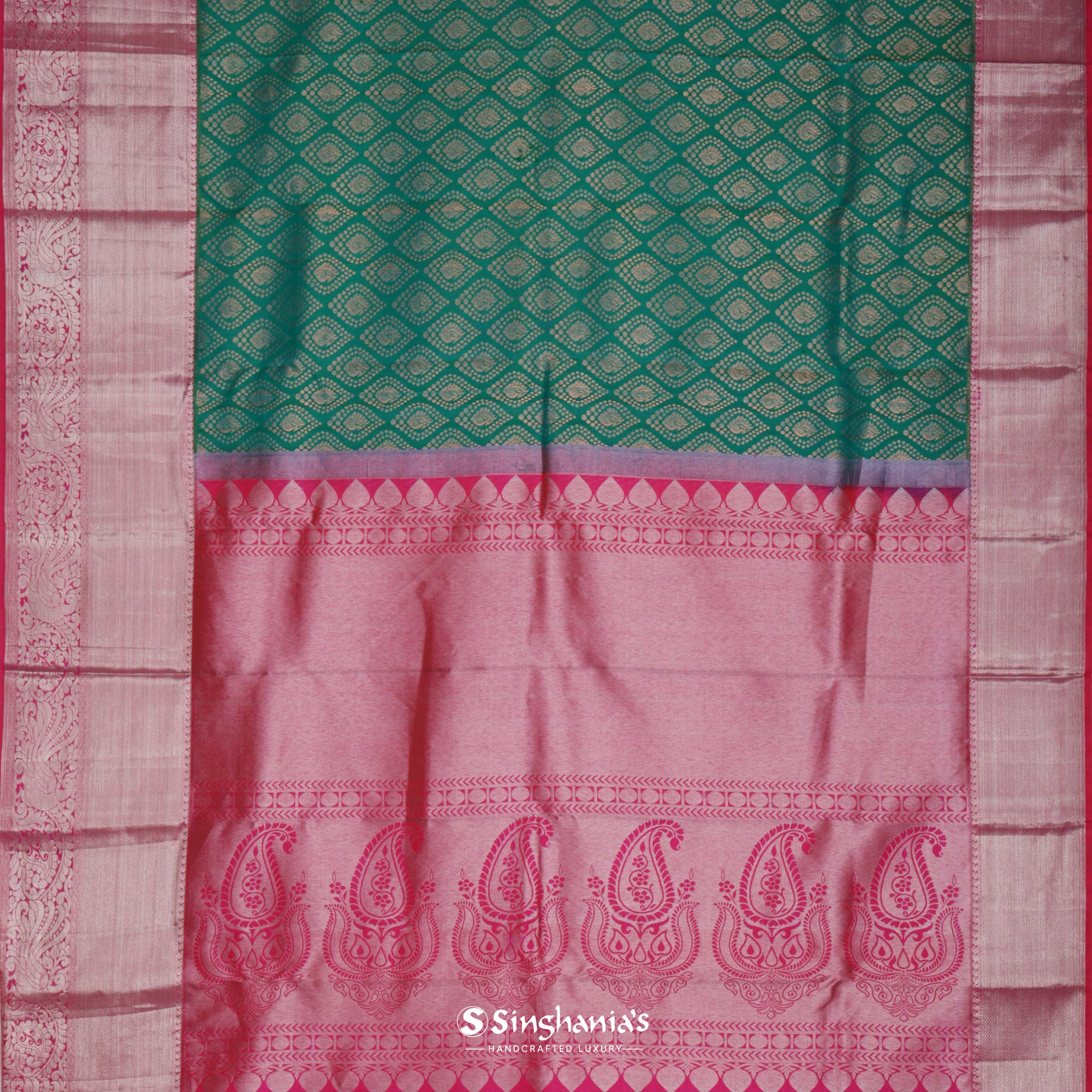 Castleton Green Kanjivaram Silk Saree With Floral Buttas Design