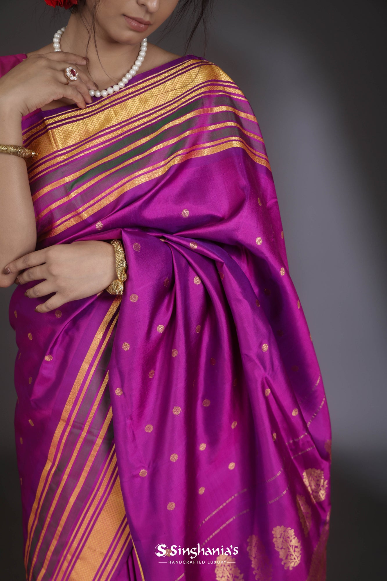 Dark Magenta Gadwal Silk Saree