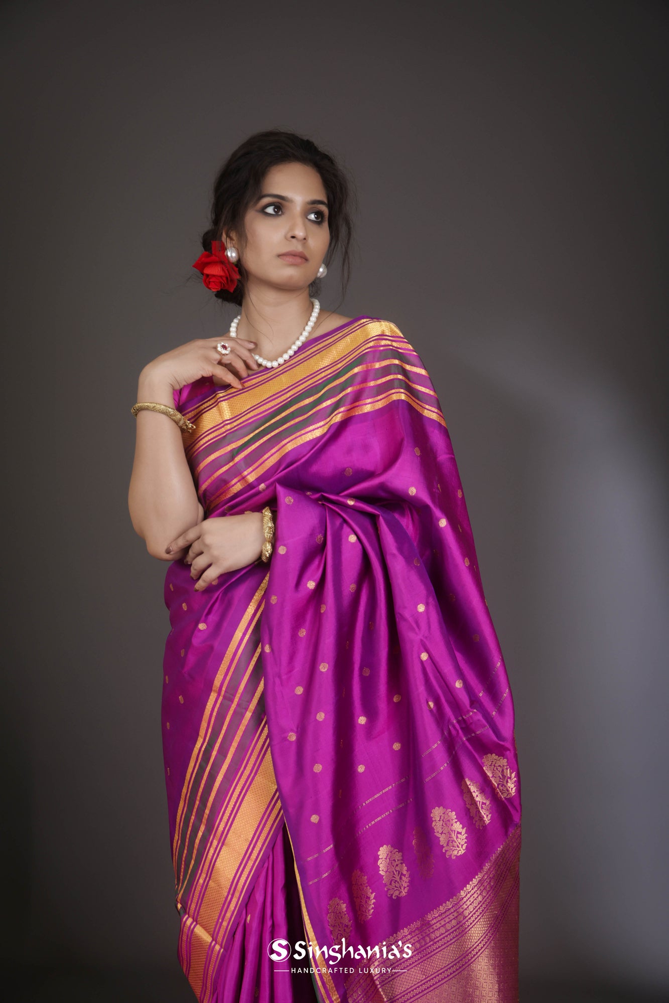 Dark Magenta Gadwal Silk Saree