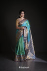 Blue-Green Dual Tone Gadwal Silk Saree With Contrast Border