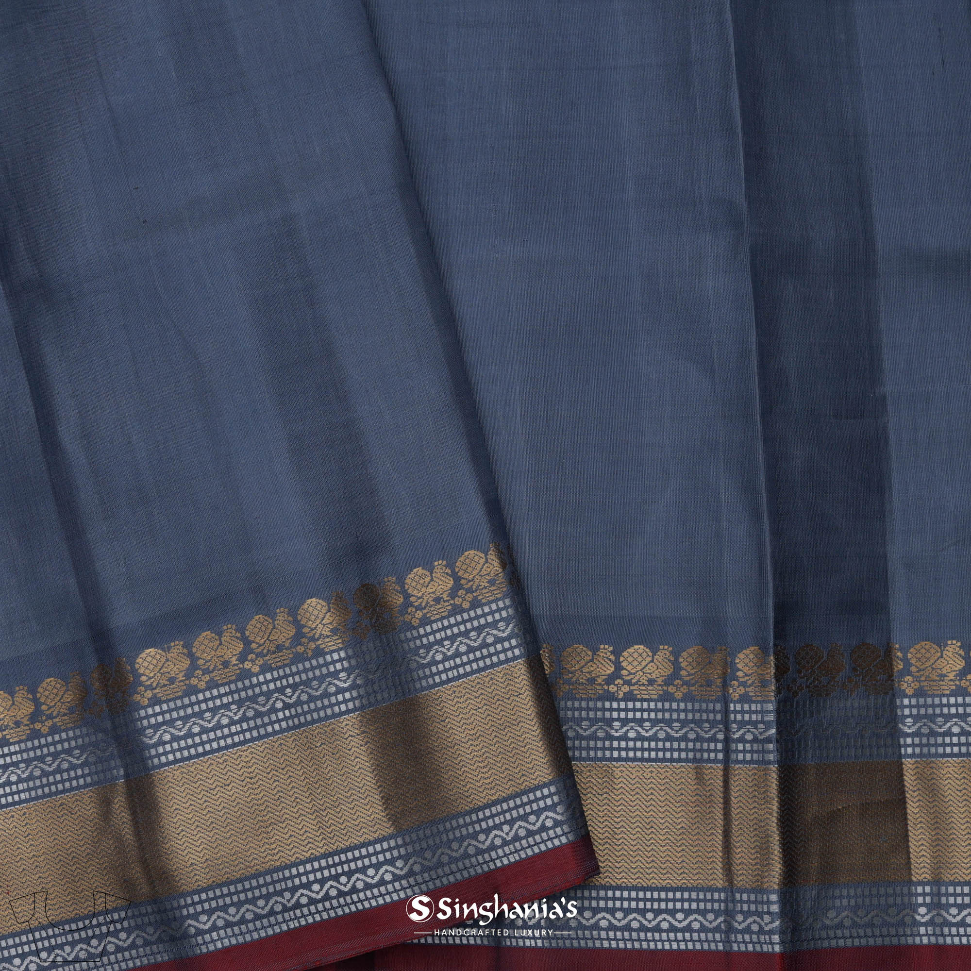 Blue-Green Dual Tone Gadwal Silk Saree With Contrast Border