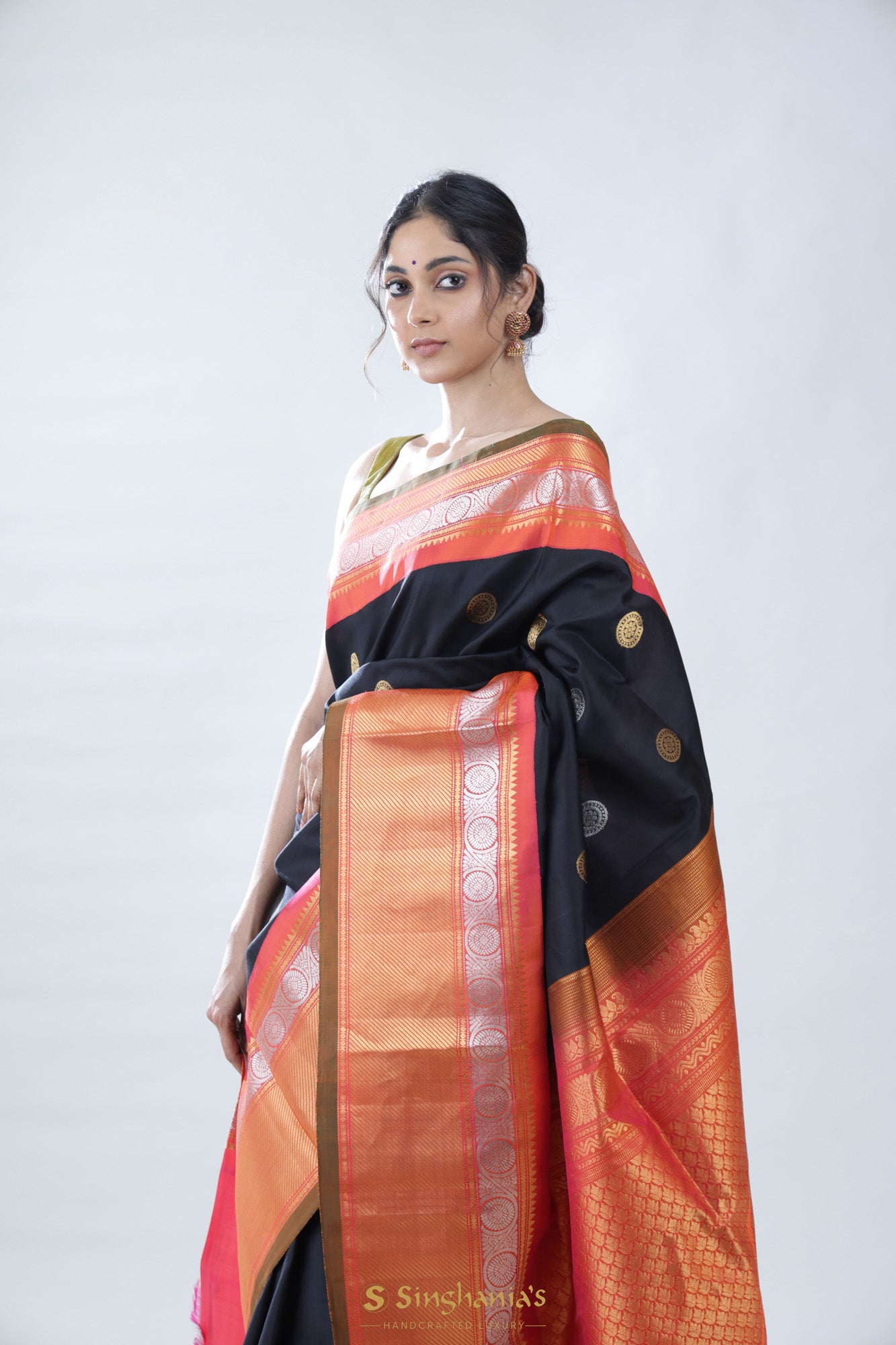 Dark Black Gadwal Silk Saree