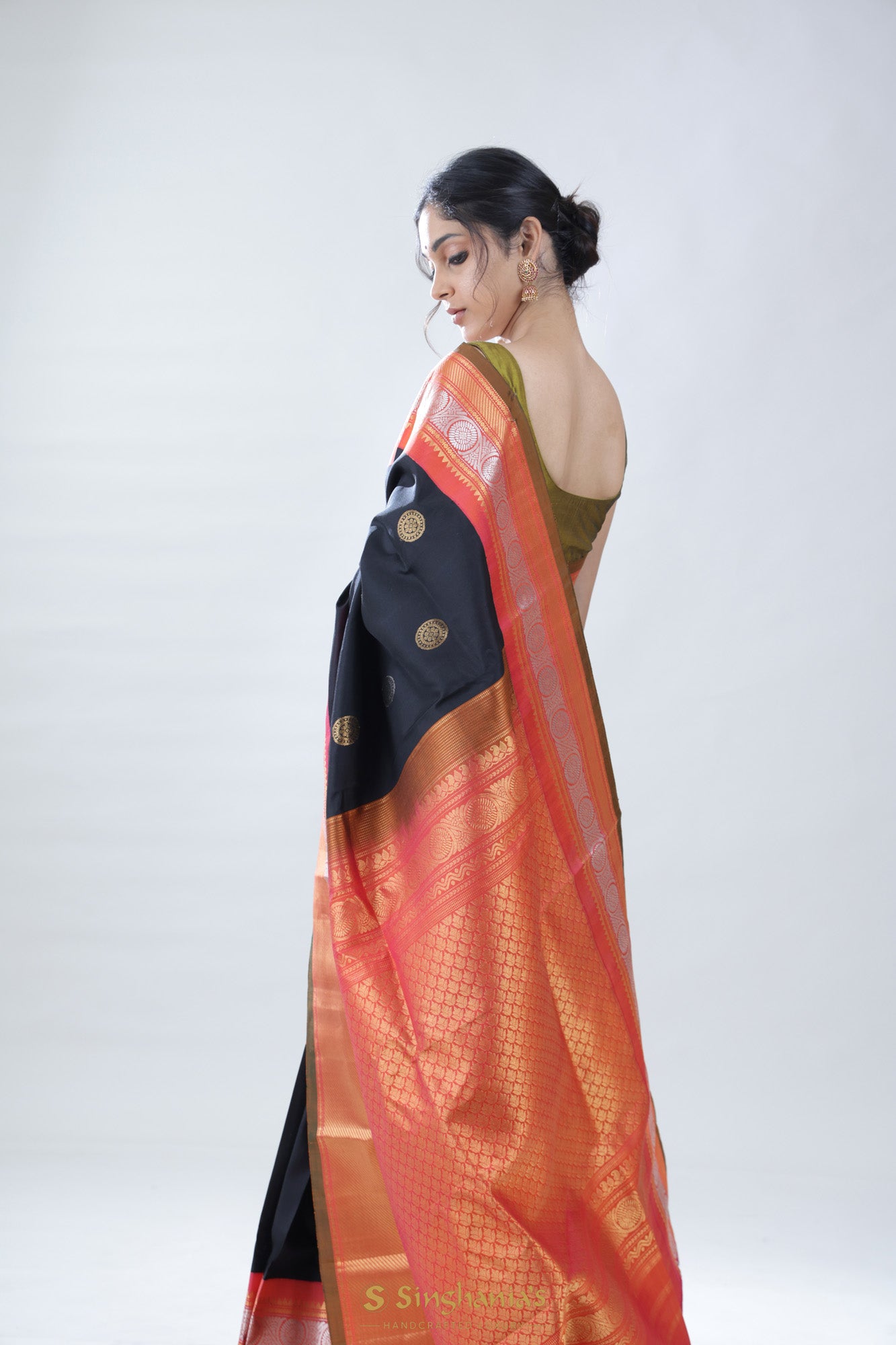 Dark Black Gadwal Silk Saree