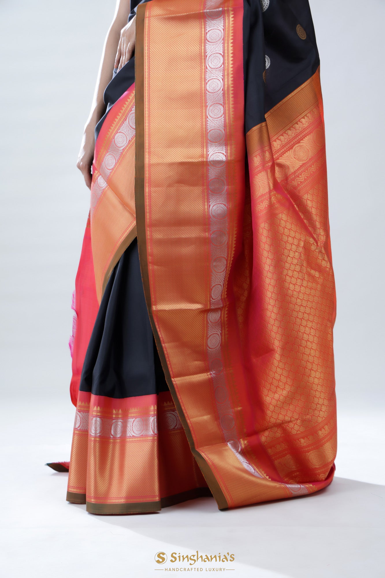 Dark Black Gadwal Silk Saree