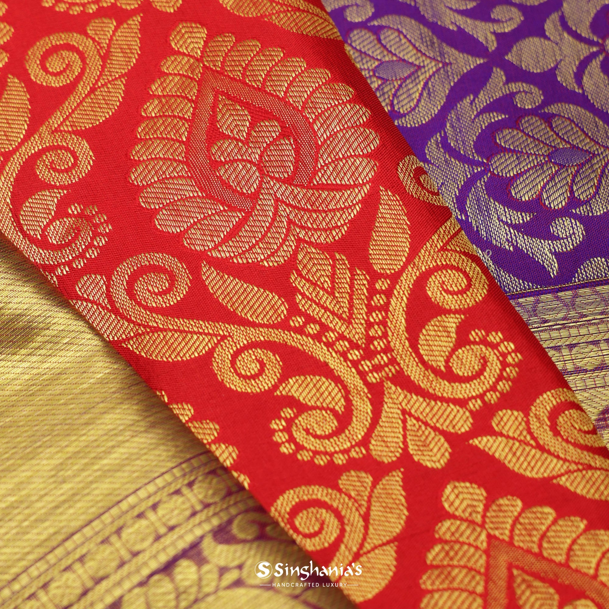 Chilli Red Kanjivaram Saree With Floral Jaal Weaving