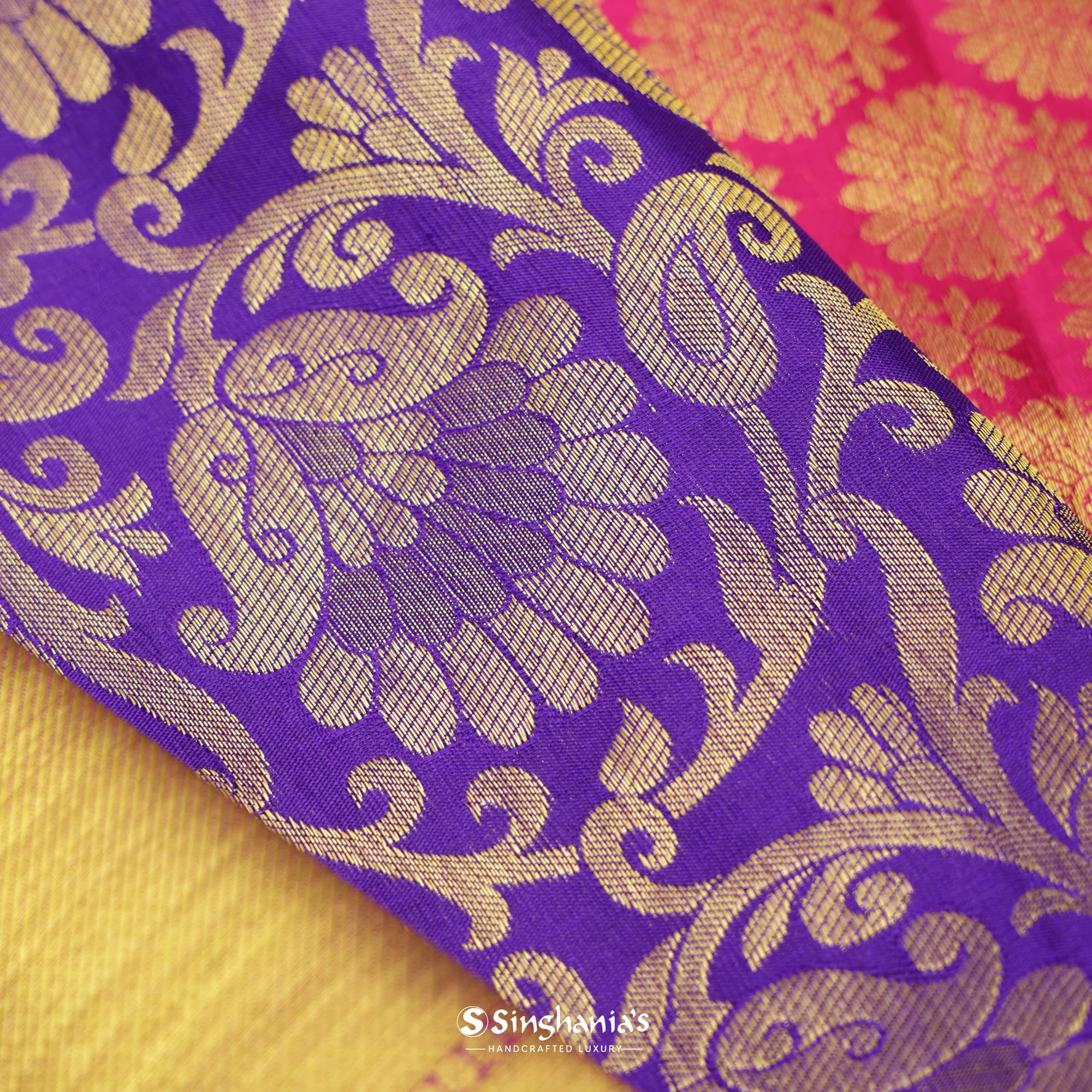 Indigo Purple Kanjivaram Silk Saree With Floral Jaal Design