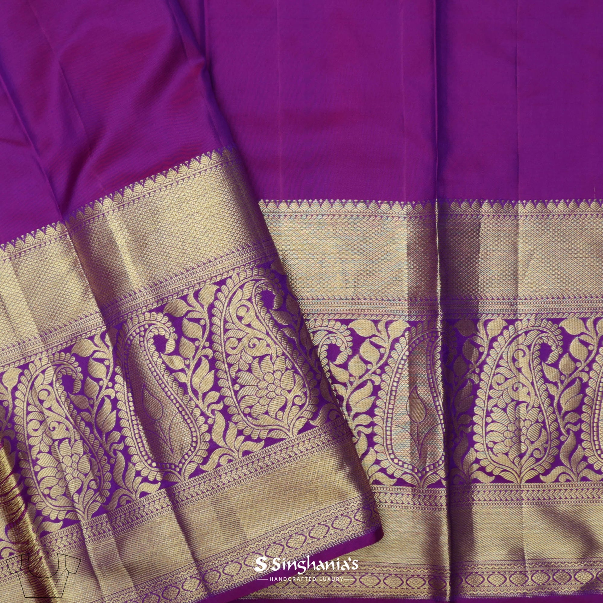 Turkish Blue Kanjivaram Silk Saree With Floral Buttas Design