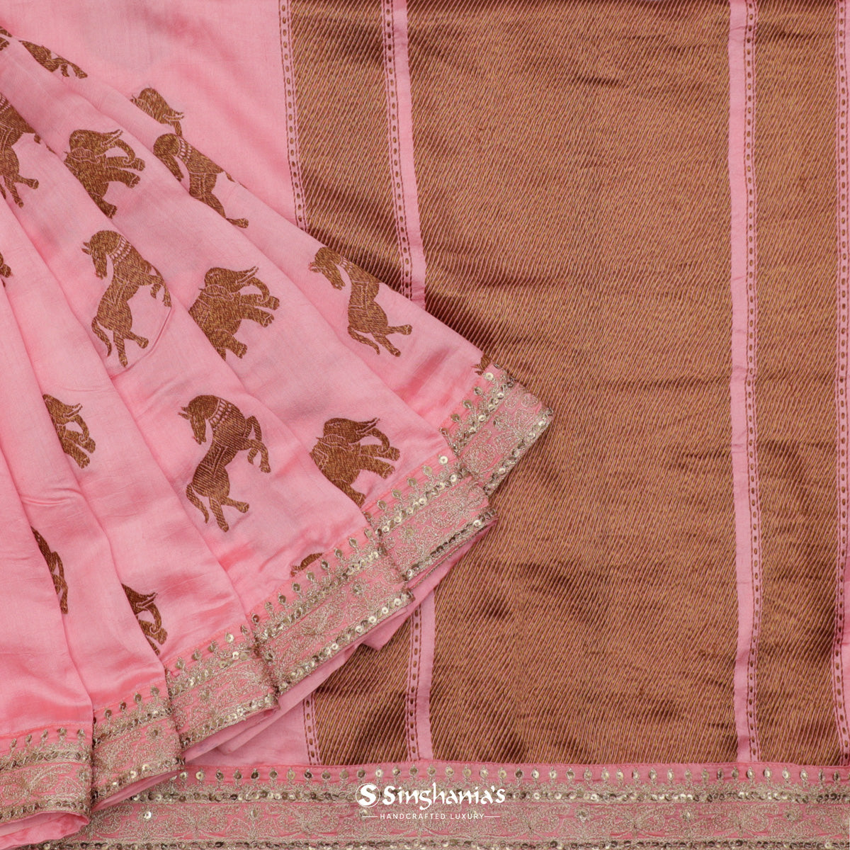 Bubblegum Pink Banarasi Silk Saree With Embroidered Border