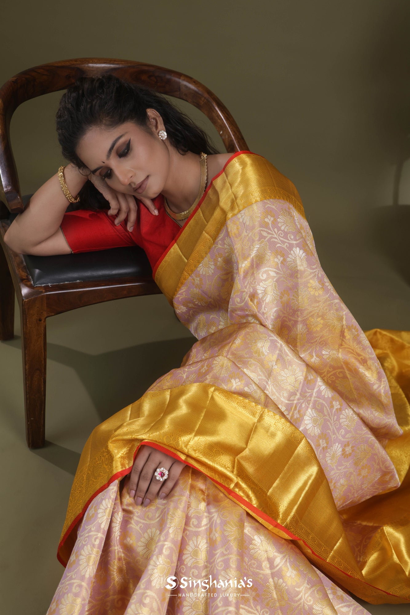 Purple-Gold Tissue Kanjivaram Saree With Floral Jaal Weaving