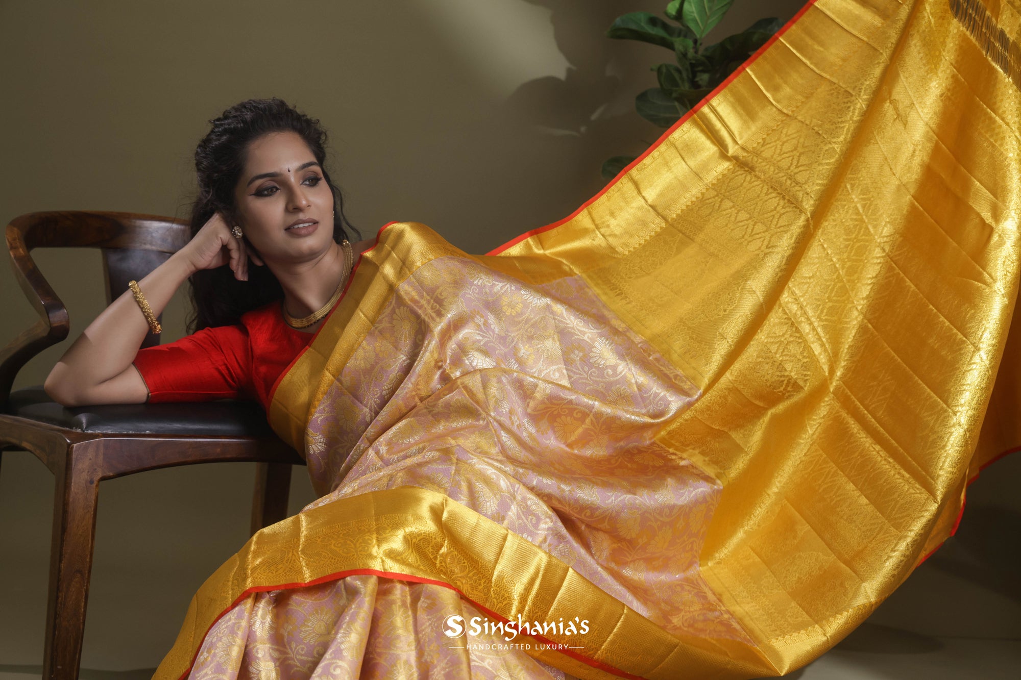 Purple-Gold Tissue Kanjivaram Saree With Floral Jaal Weaving