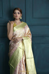 Tea Rose Pink Tissue Kanjivaram Saree With Floral Jaal Weaving