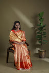 Gold-Red Tissue Kanjivaram Saree With Floral Jaal Weaving