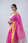 Barbie Pink Chanderi Meenakari Saree With Floral Buttas