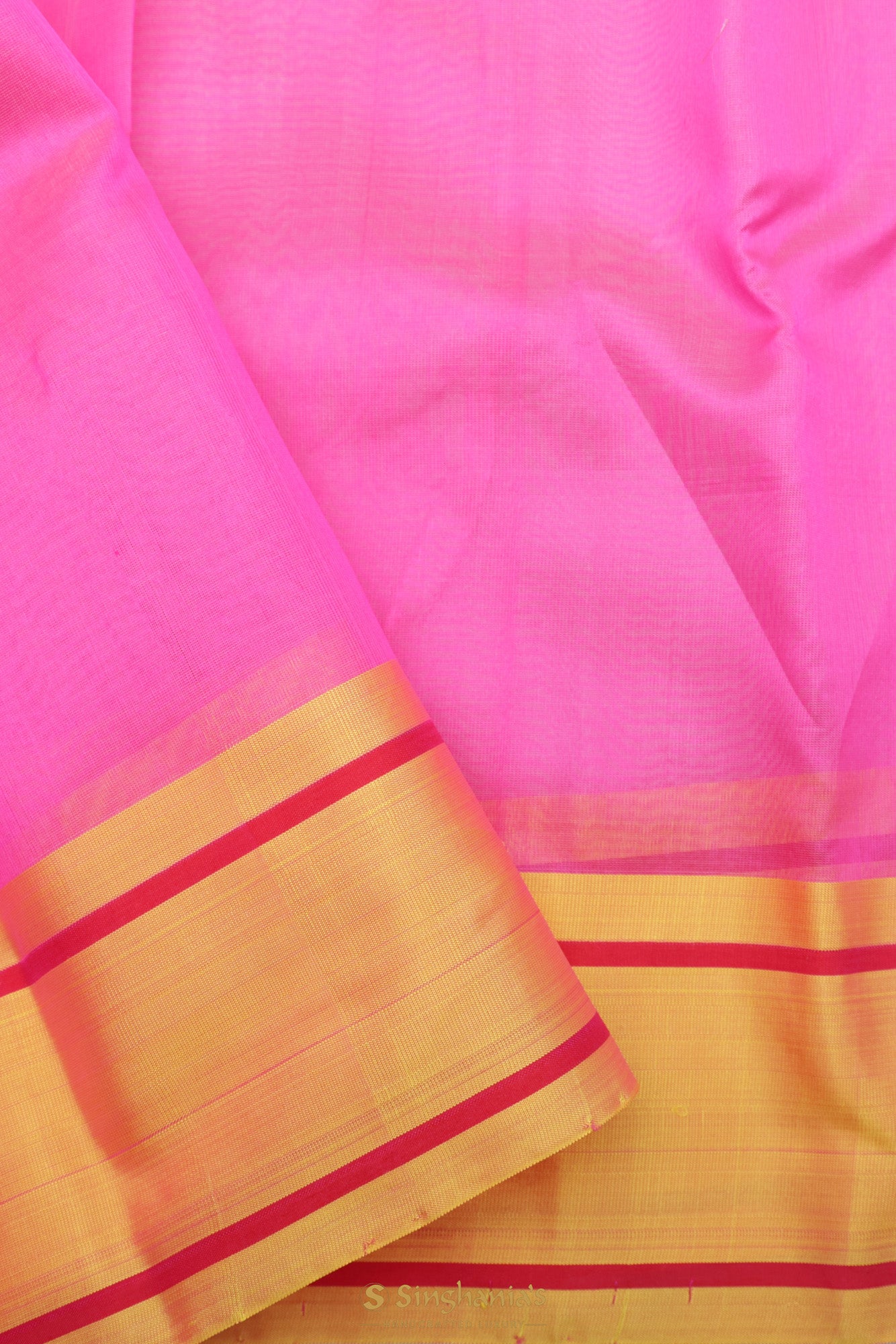 Barbie Pink Chanderi Meenakari Saree With Floral Buttas