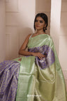 Deep Blue-Purple Kanjivaram Silk Saree With Floral Jaal Weaving