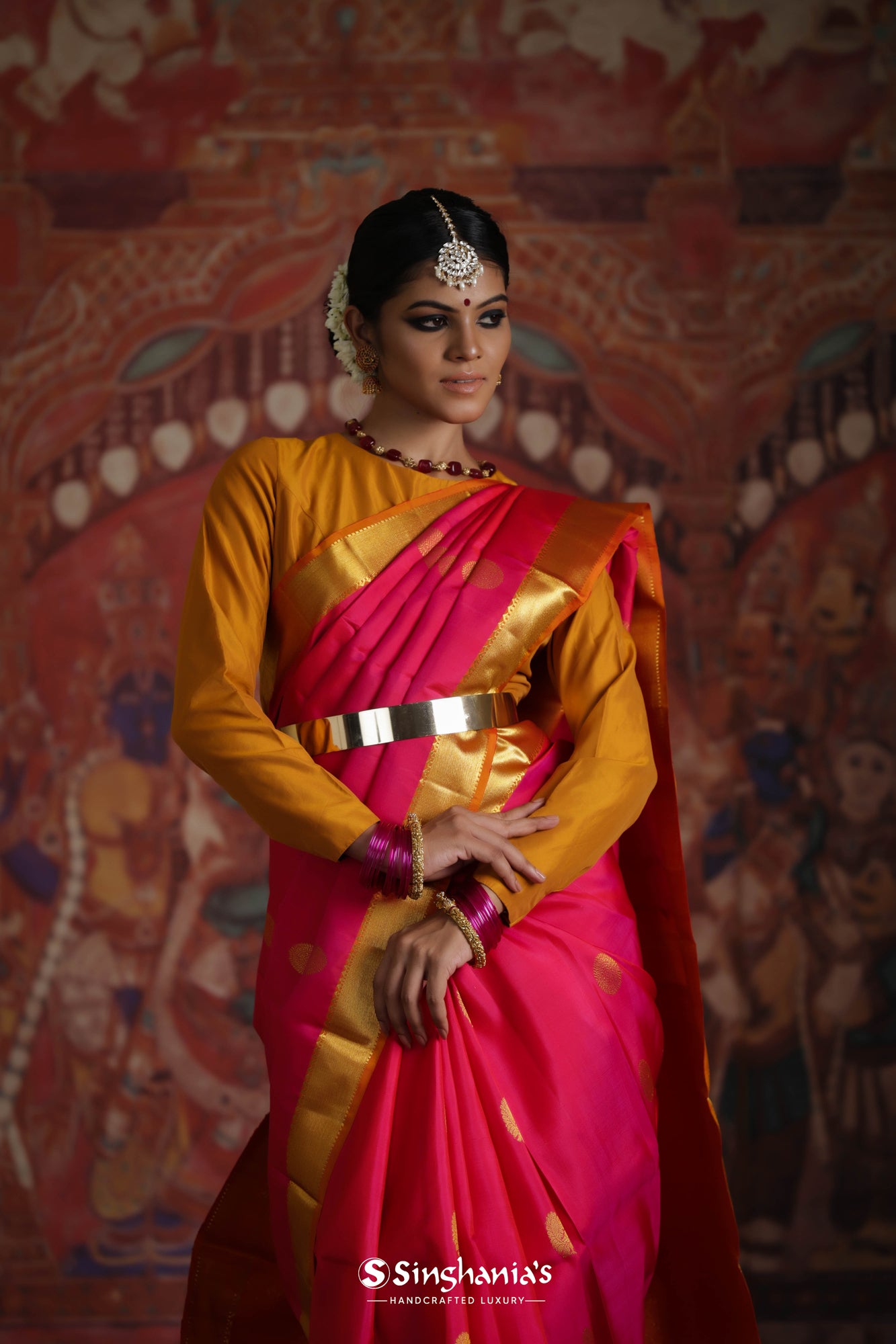 French Pink Kanjivaram Silk Saree