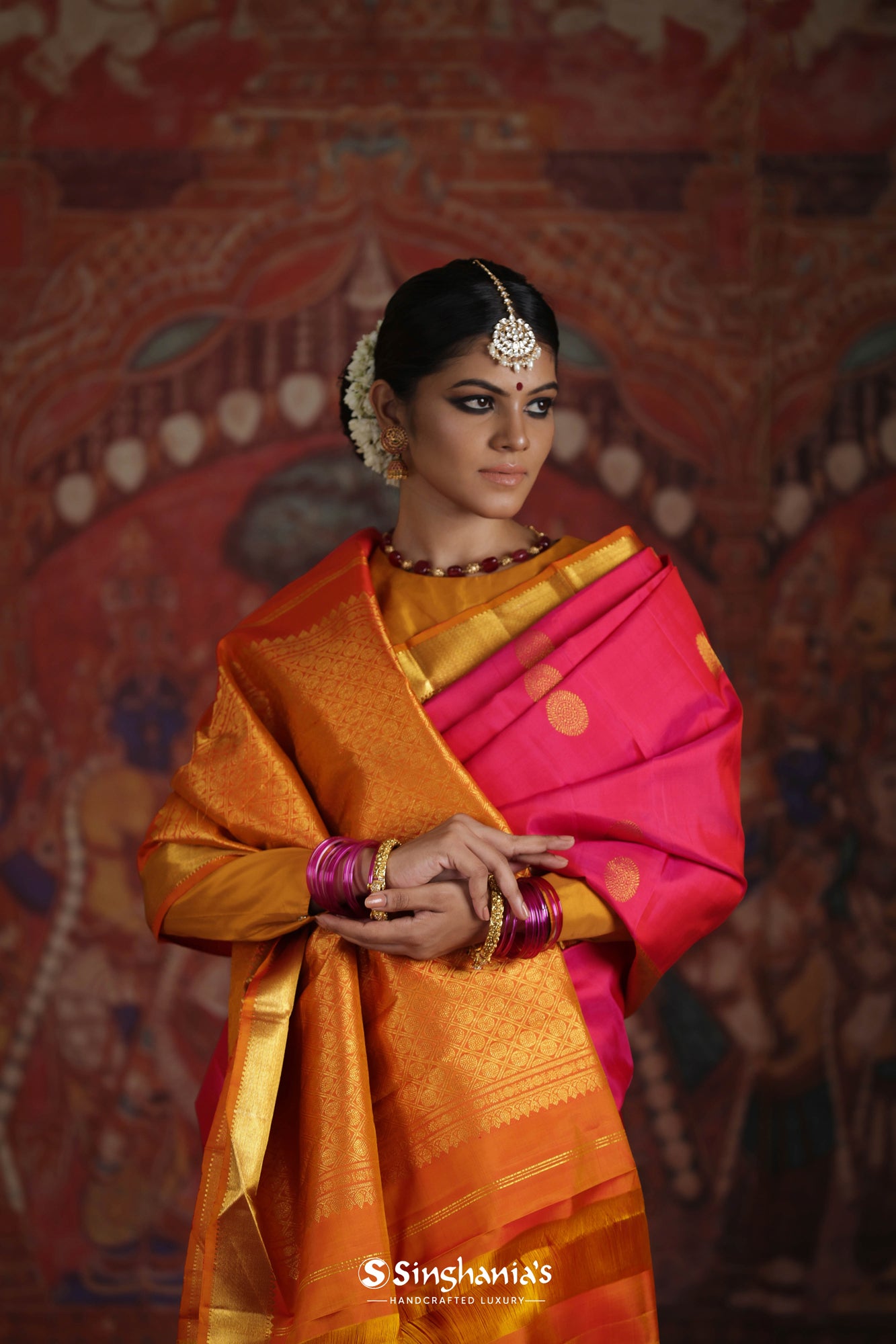 French Pink Kanjivaram Silk Saree