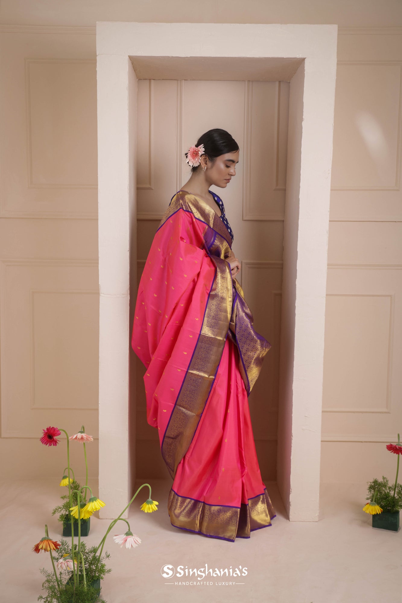 Punch Pink Korvai Kanjivaram Silk Saree