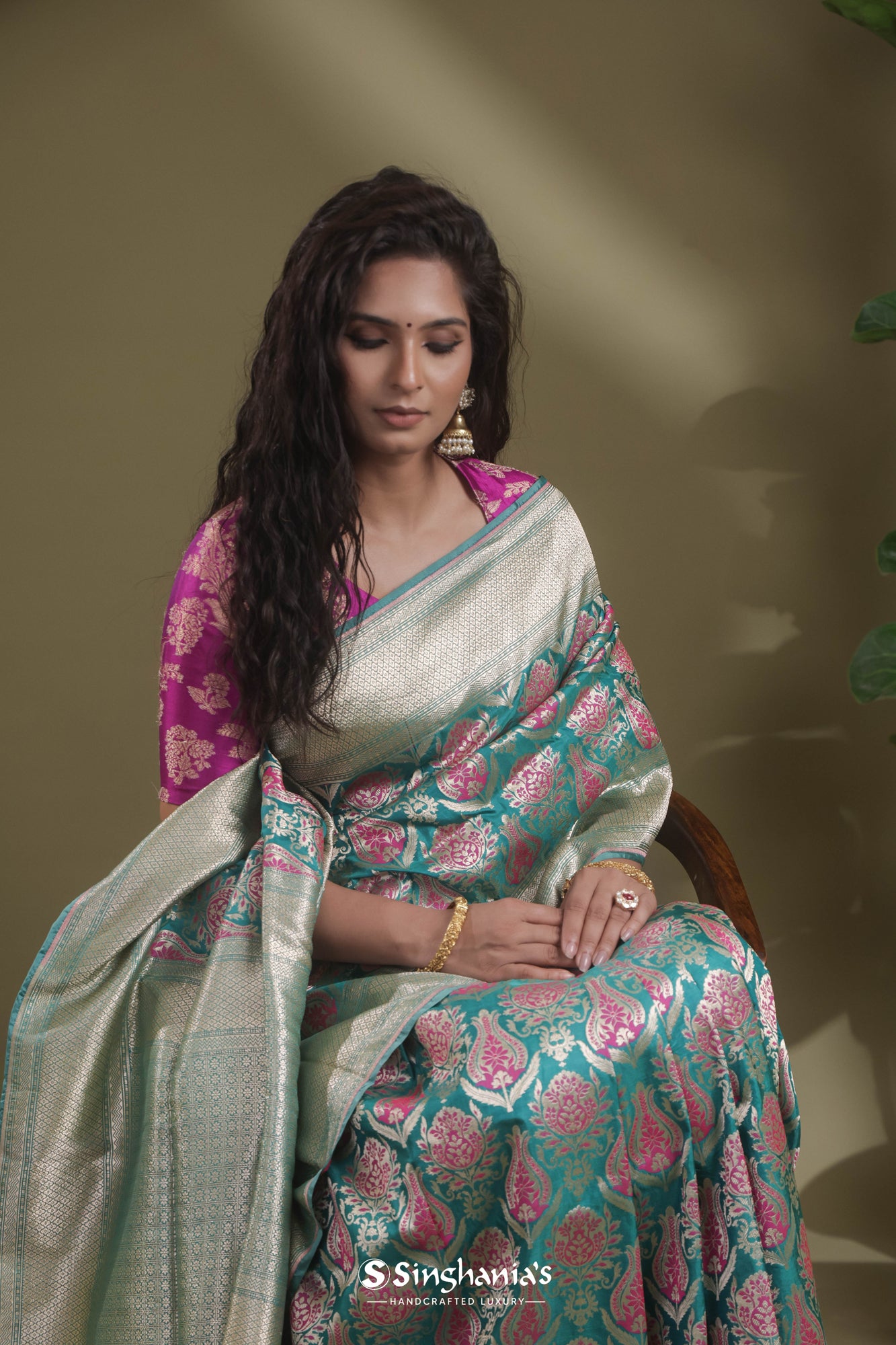 Midnight Green Meenakari Banarasi Silk Saree