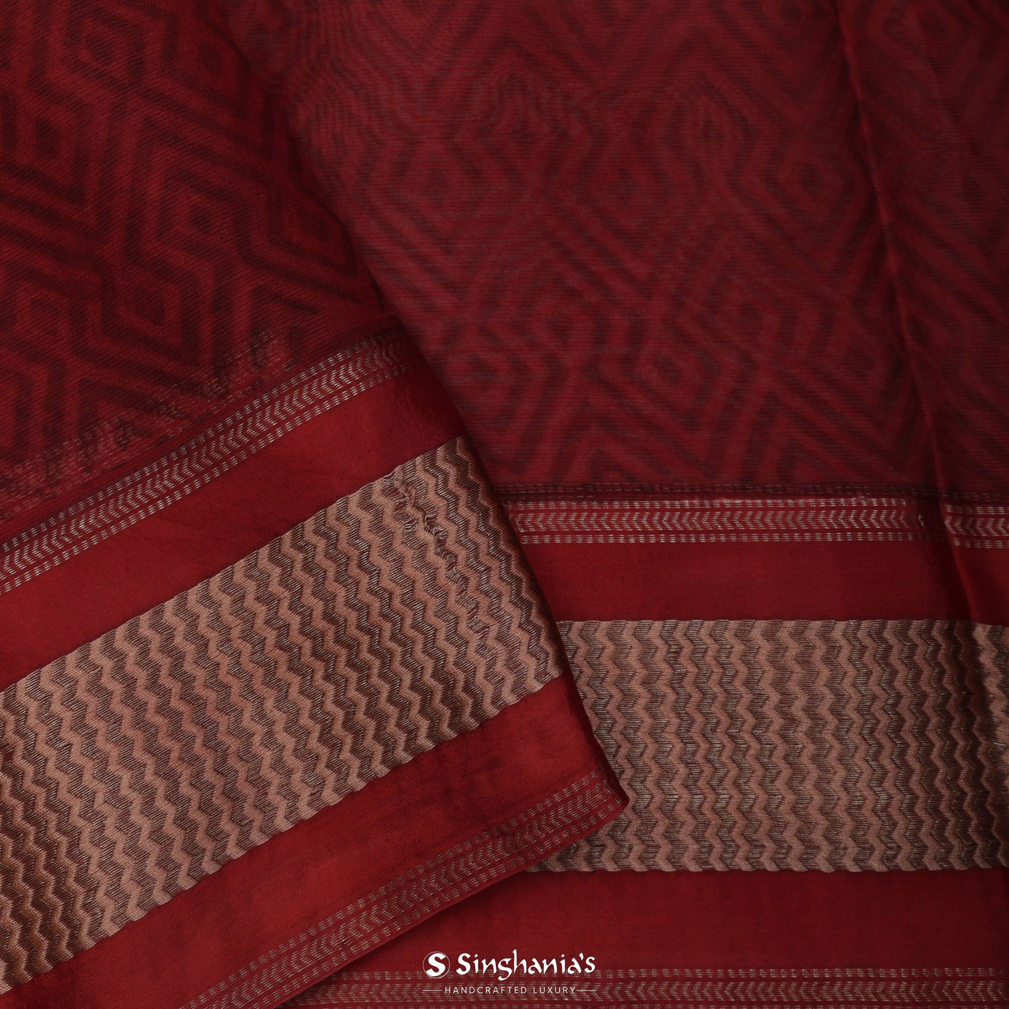 Tan Brown Printed Maheshwari Silk Saree With Floral Jaal Design