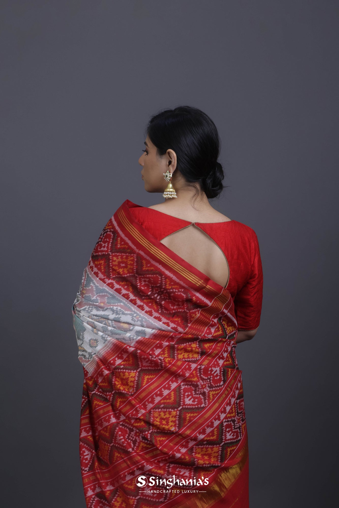 Silvery Grey Ikat Patola Silk Saree