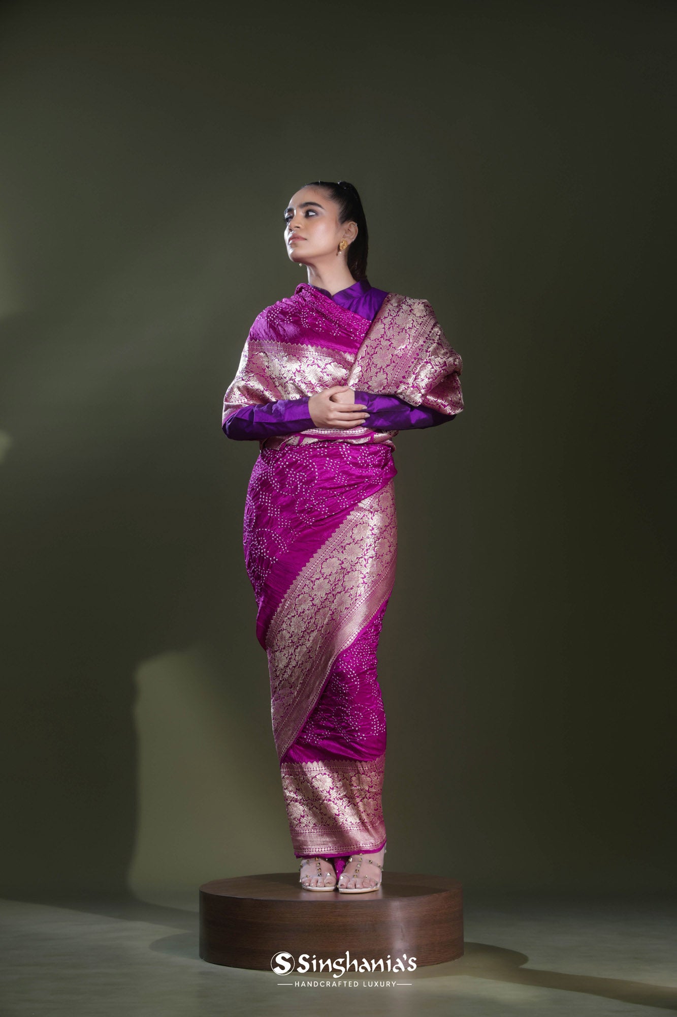 Fuchsia Purple Bandhani Kanjivaram Saree