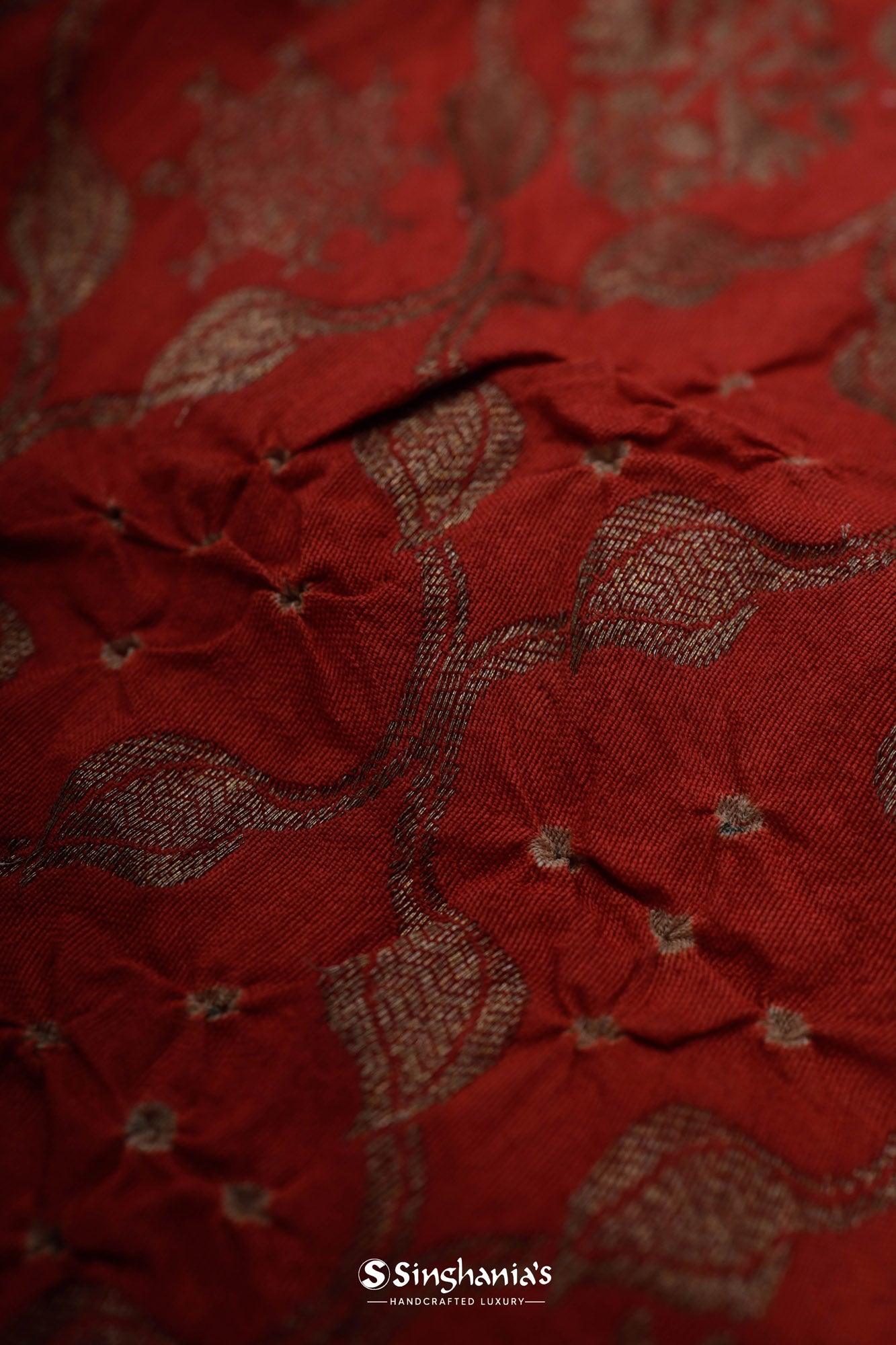 Cranelian Red Bandhani Silk Saree