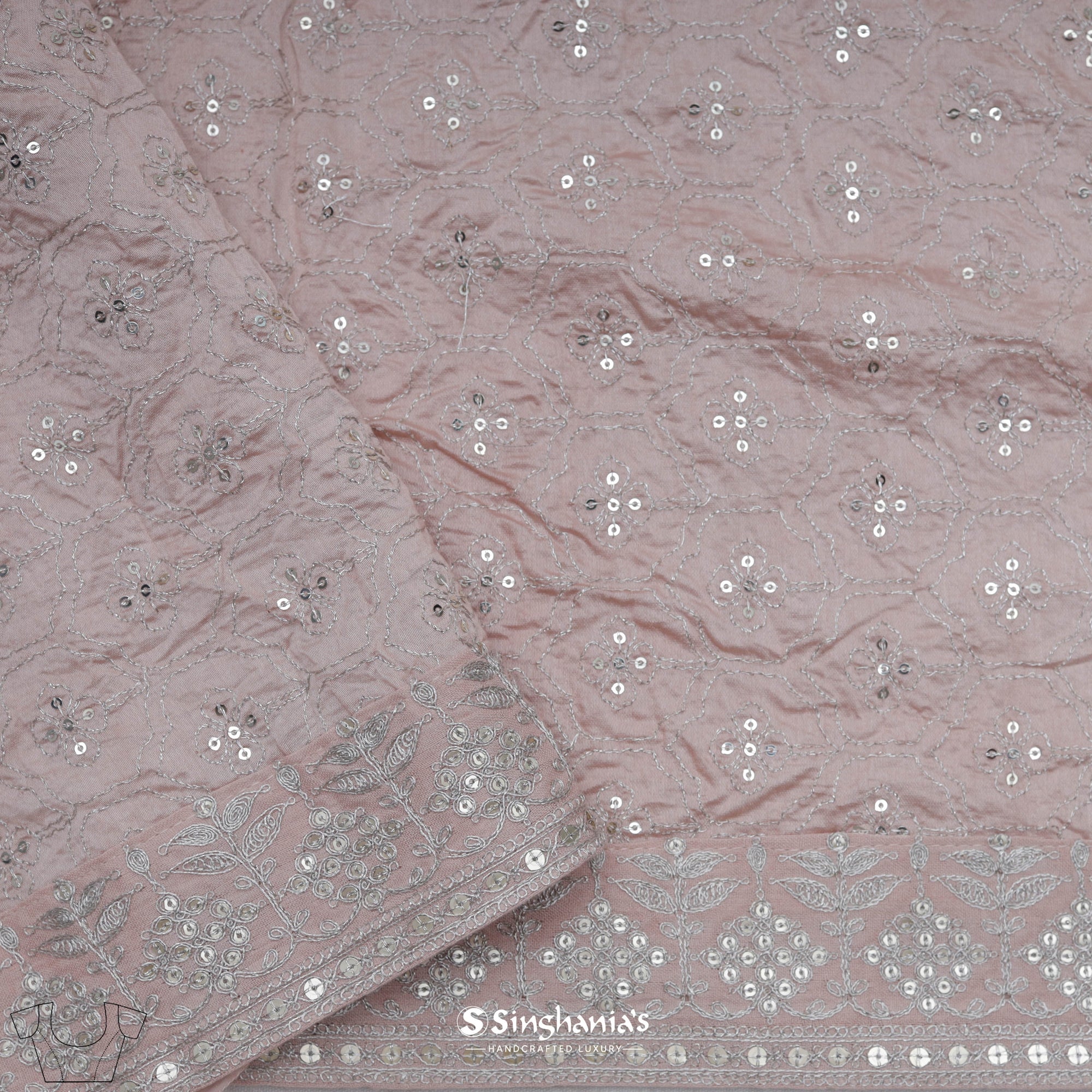 Misty Rose Pink Printed Organza Saree With Floral Paisley Design