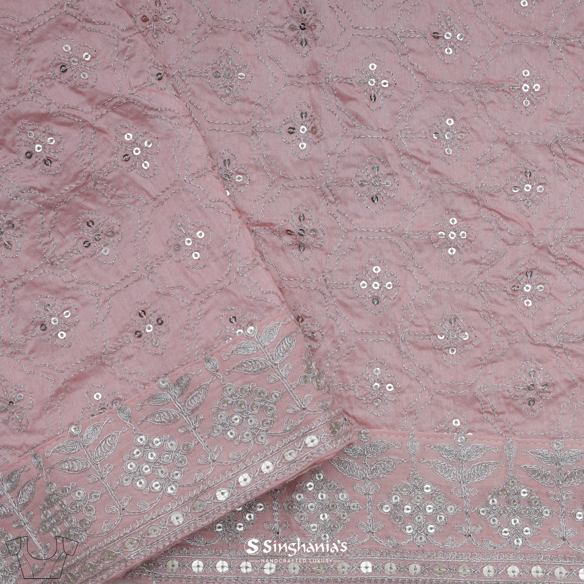 Pale Blush Pink Printed Organza Saree With Floral Paisley Design