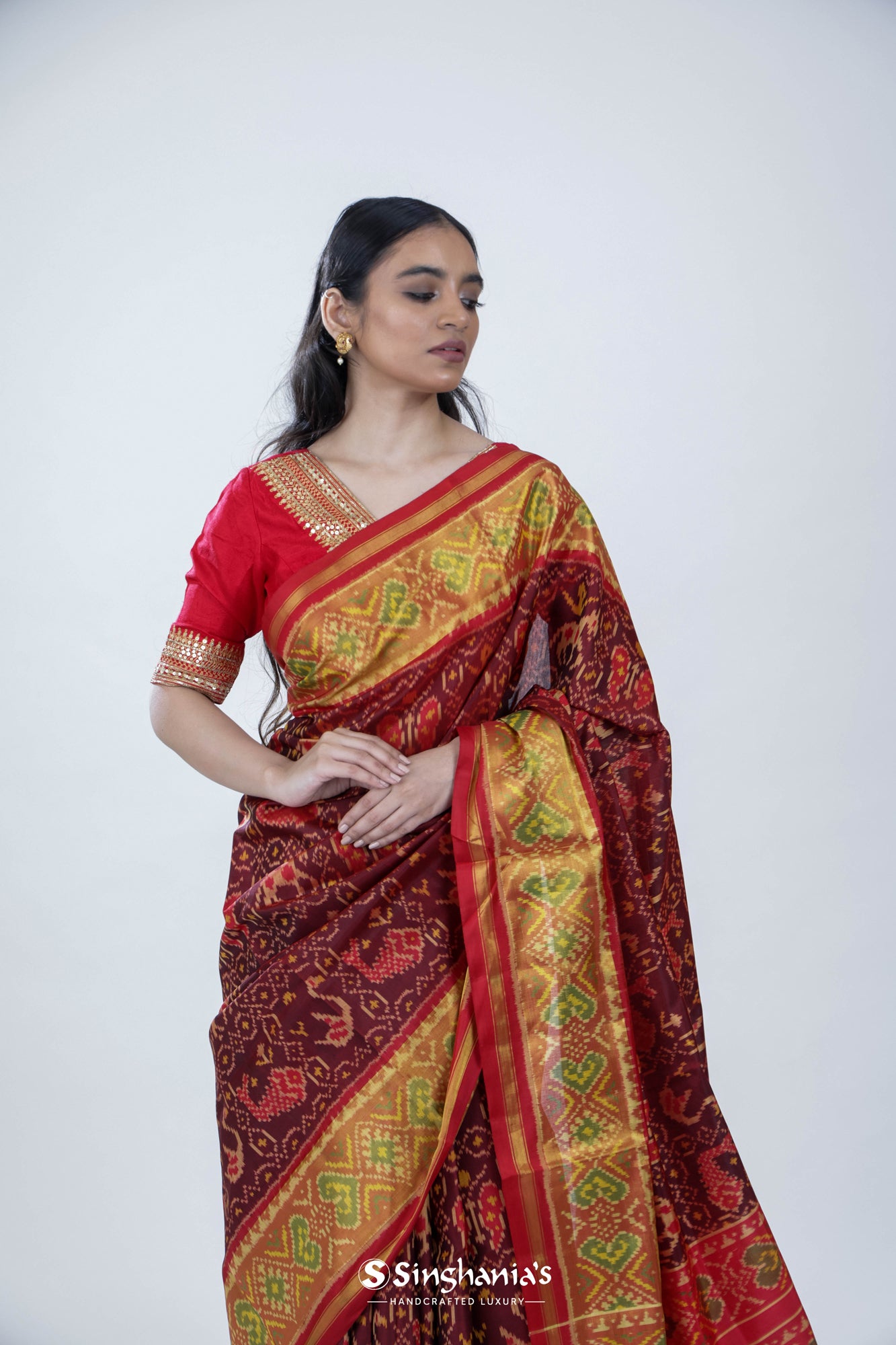 Heather Maroon Ikat Patola Silk Saree