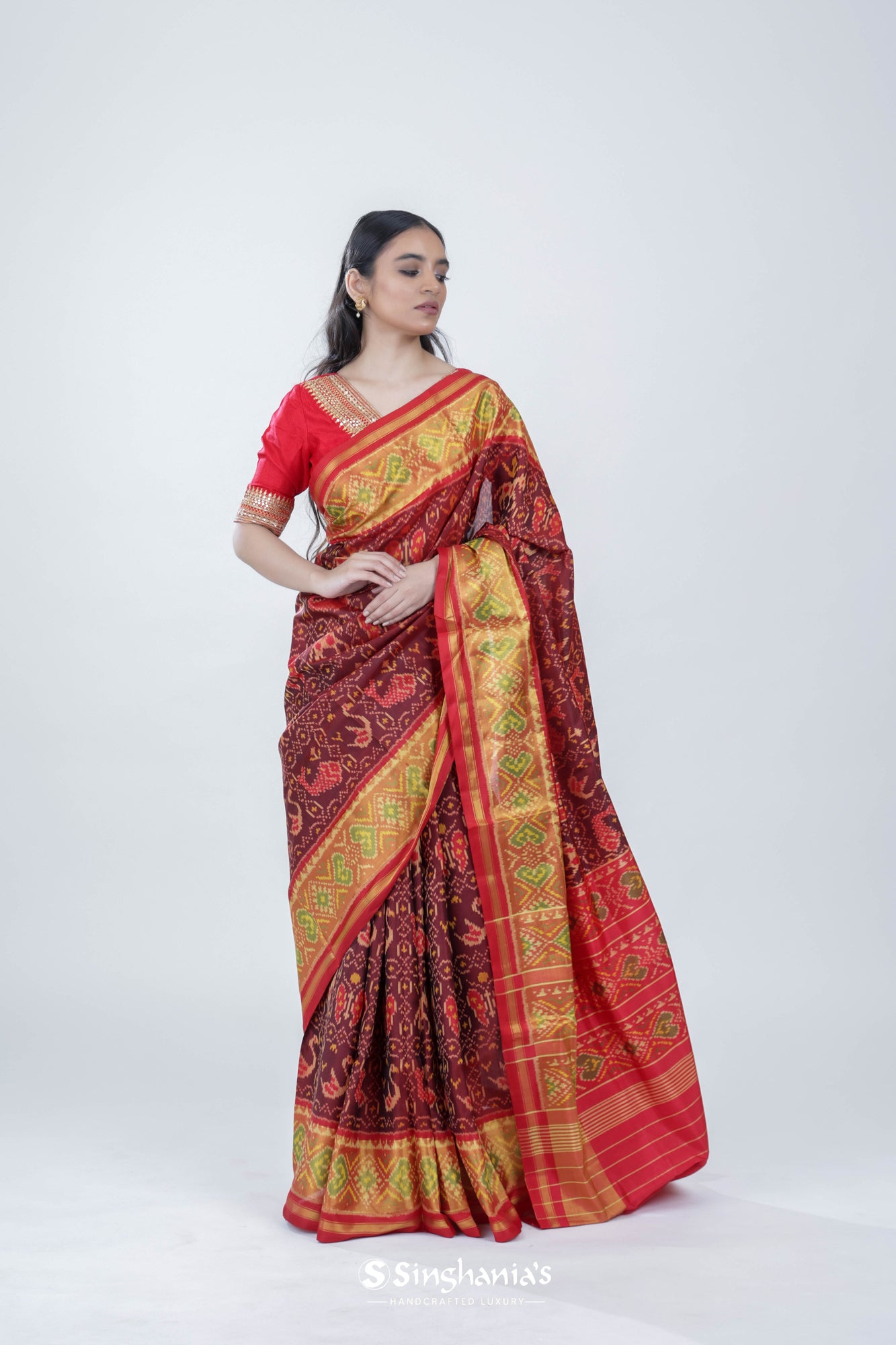 Heather Maroon Ikat Patola Silk Saree