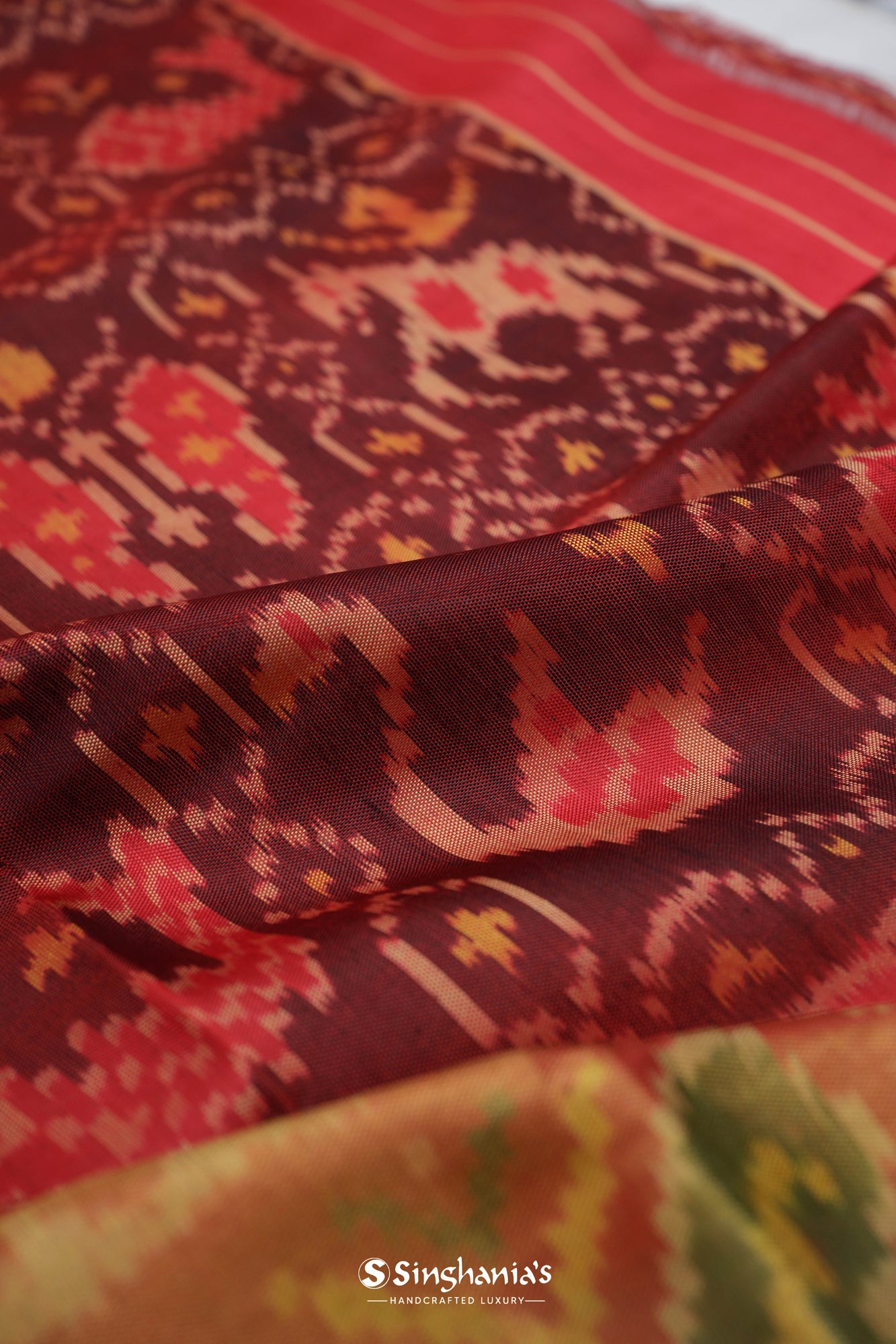 Heather Maroon Ikat Patola Silk Saree