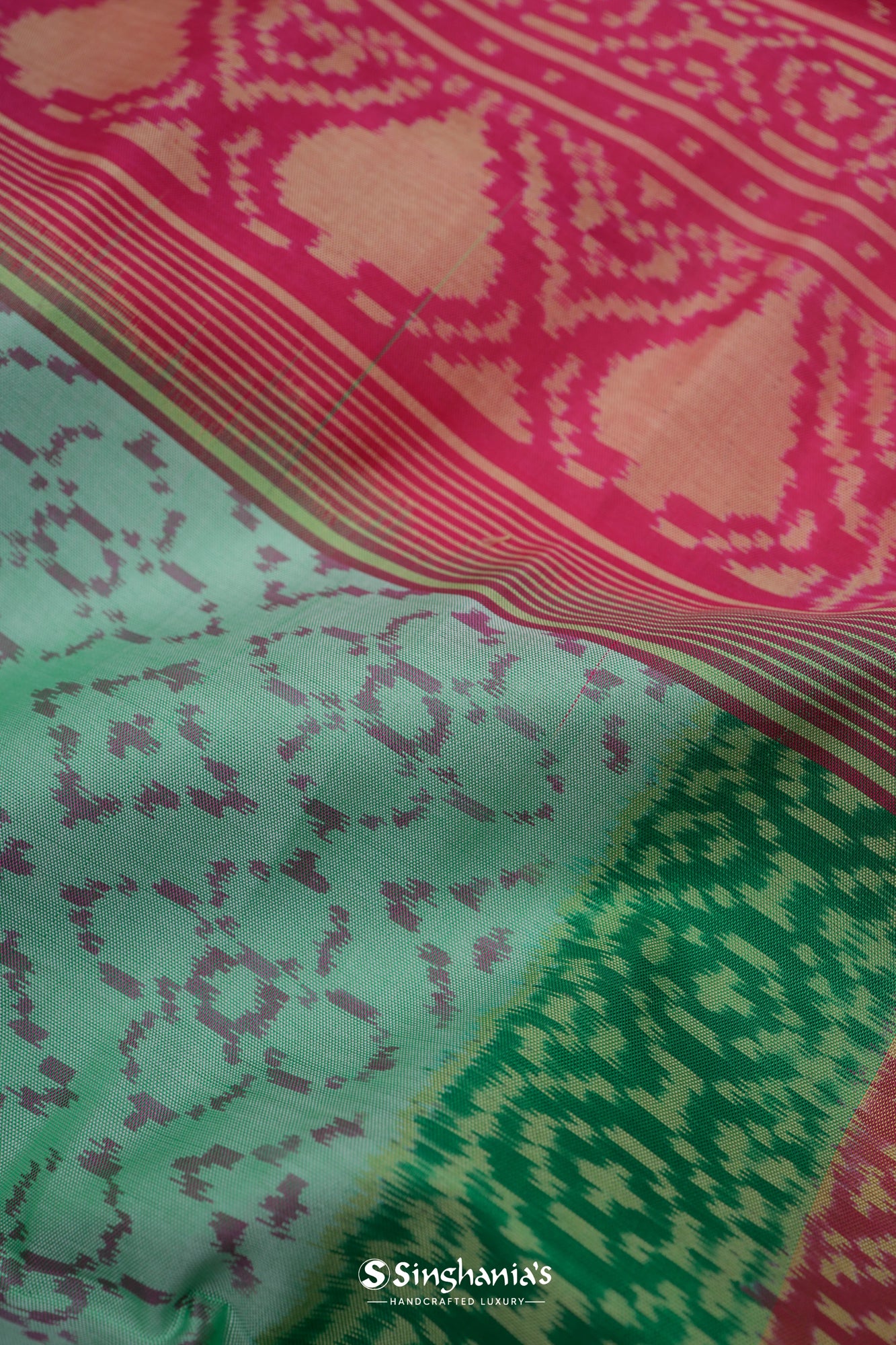 Seafoam Green Ikat Patola Silk Saree