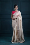 Almond Beige Tissue Organza Saree With Chikankari Embroidery