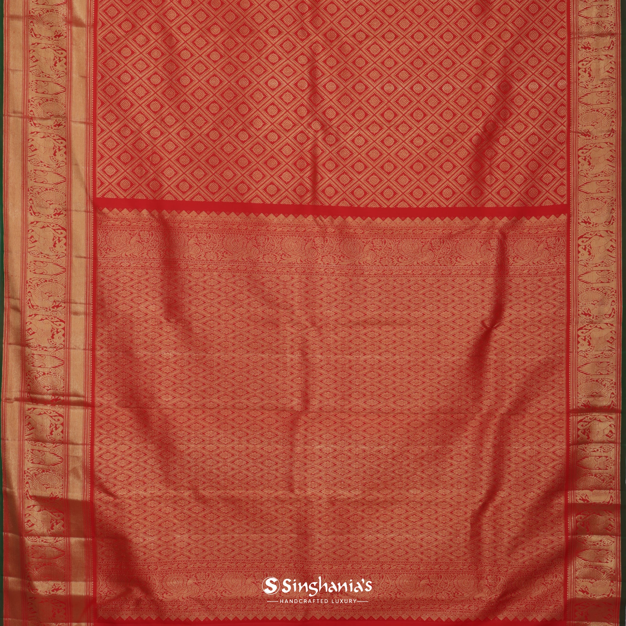 Persian Red Kanjivaram Silk Saree With Geometrical Weaving