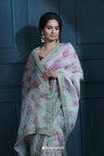 Mint White Printed Organza Saree