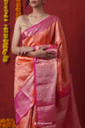 Carrot Orange Korvai Kanjivaram Silk Saree With Contrast Border