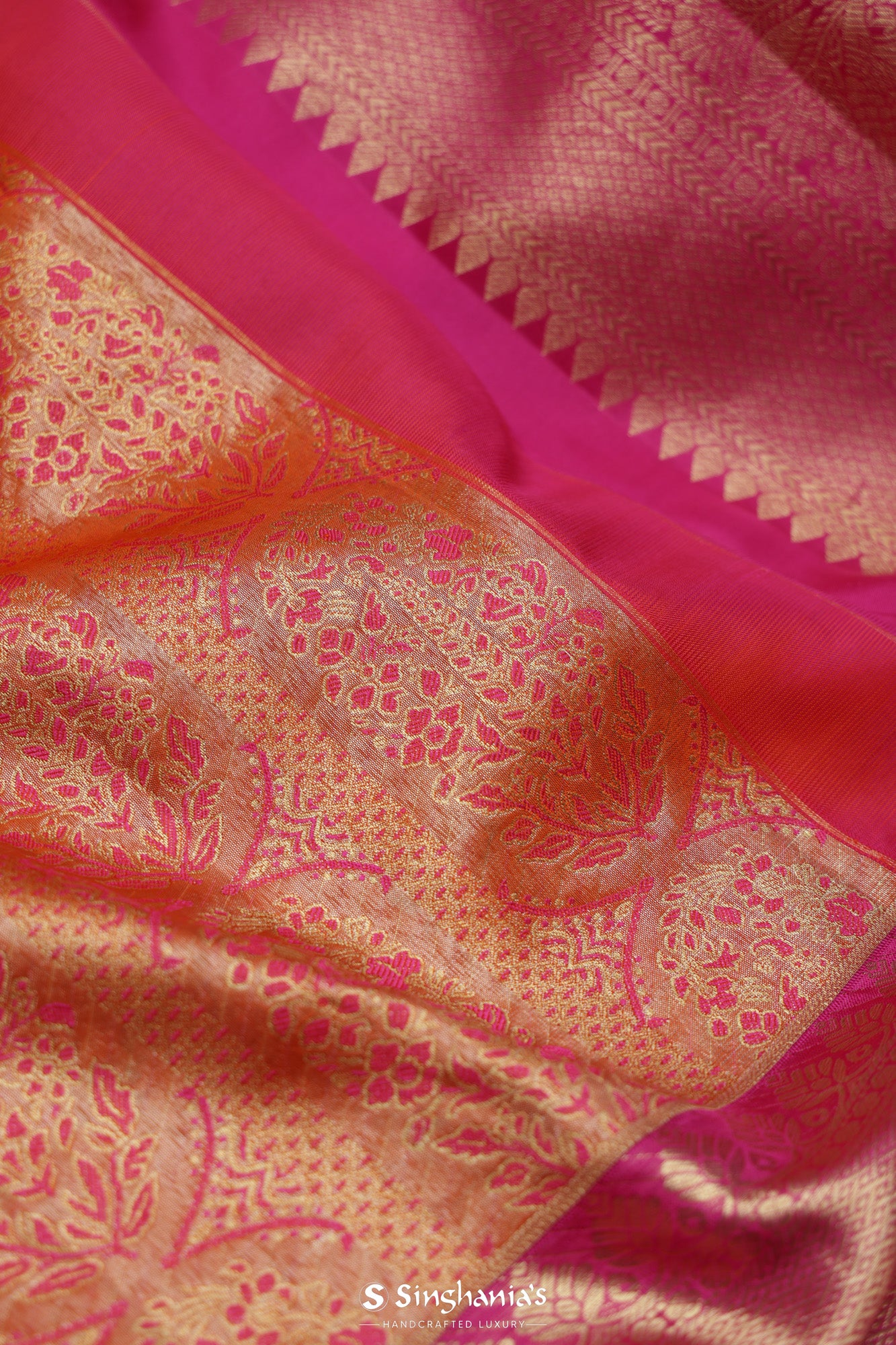 Carrot Orange Korvai Kanjivaram Silk Saree With Contrast Border