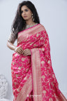 French Pink Banarasi Silk Saree With Floral Jaal Design