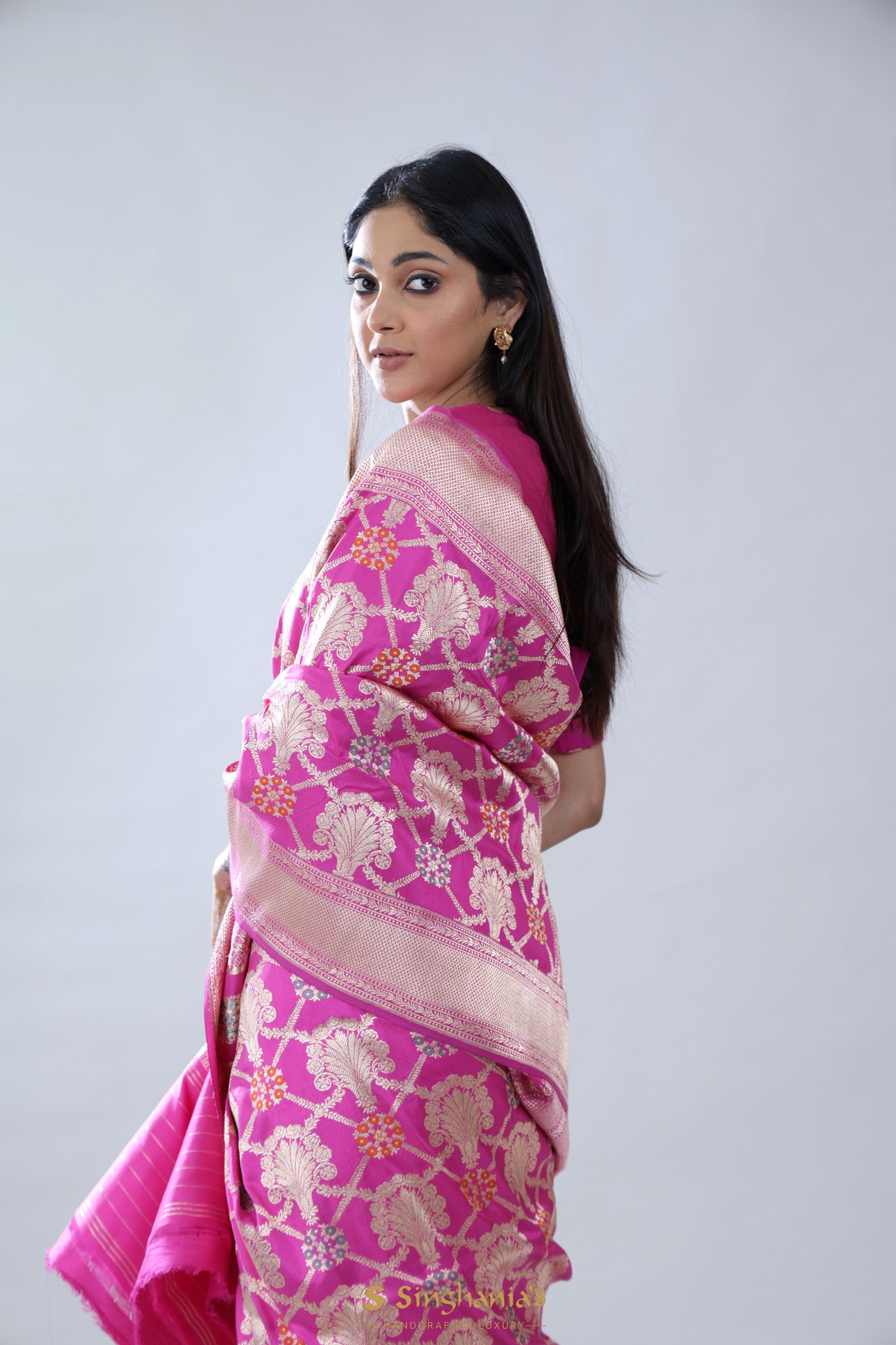 Light Deep Pink Kadhuwa Banarasi Silk Saree