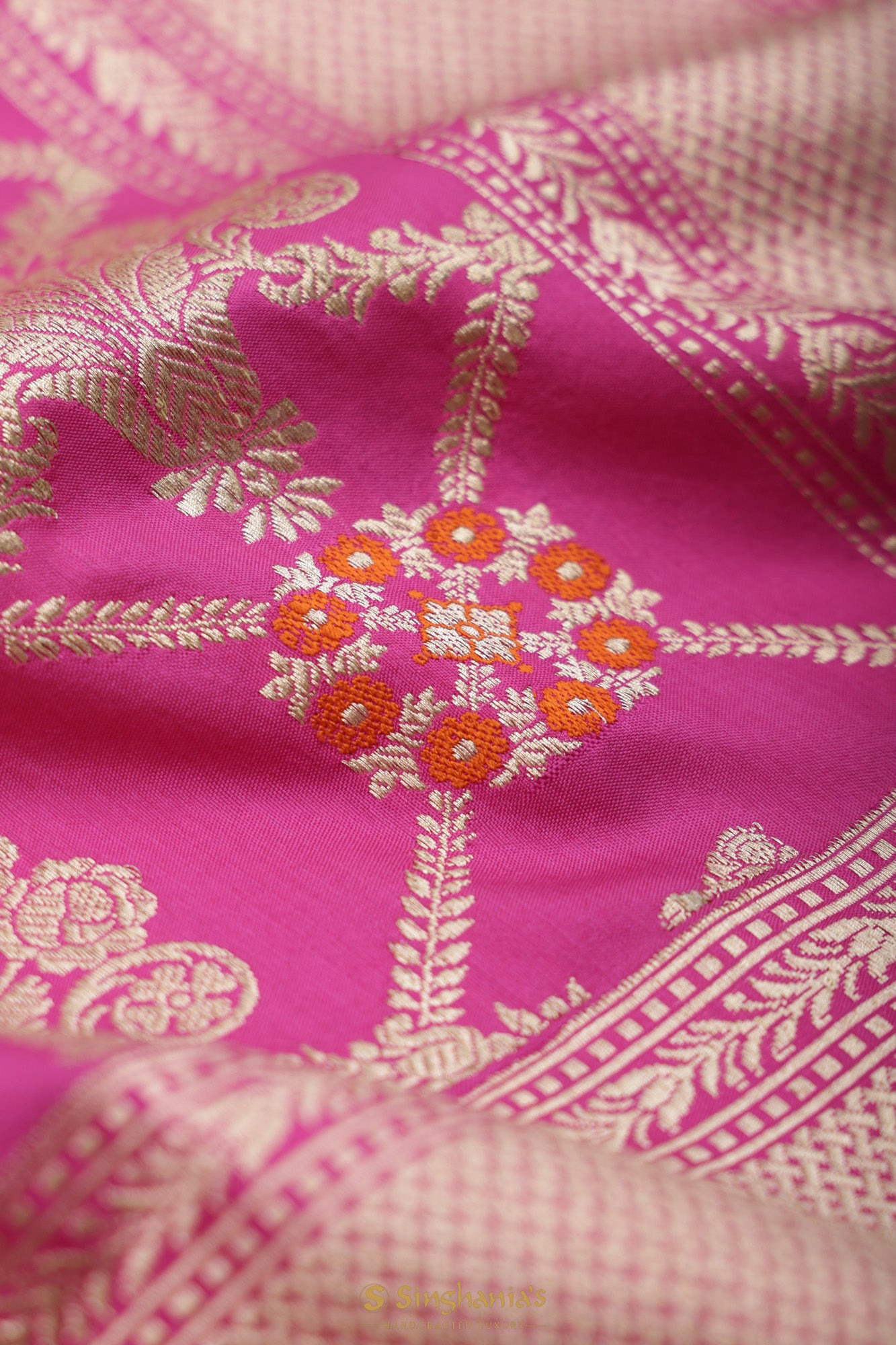 Light Deep Pink Kadhuwa Banarasi Silk Saree