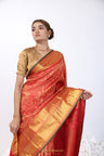 Bright Red Kanjivaram Silk Saree With Big Border