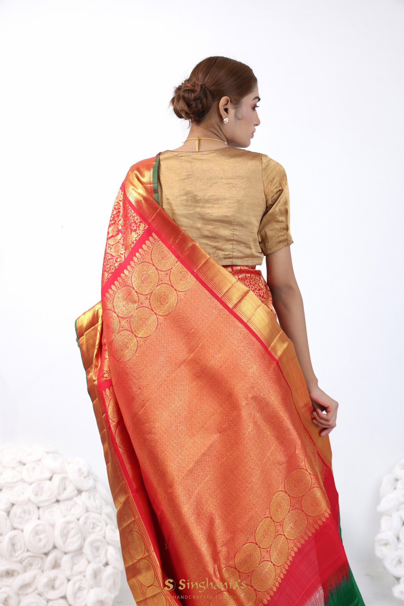 Bright Red Kanjivaram Silk Saree With Big Border