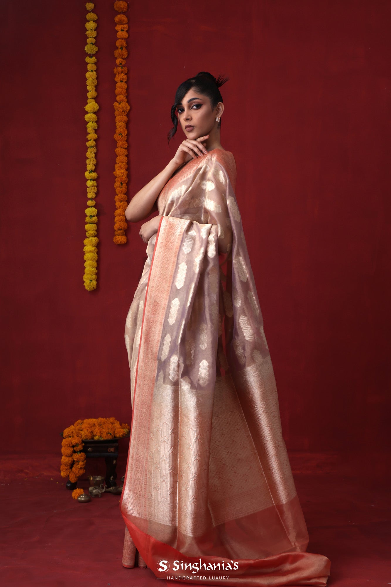 Pale Purple Tissue Organza Banarasi Saree