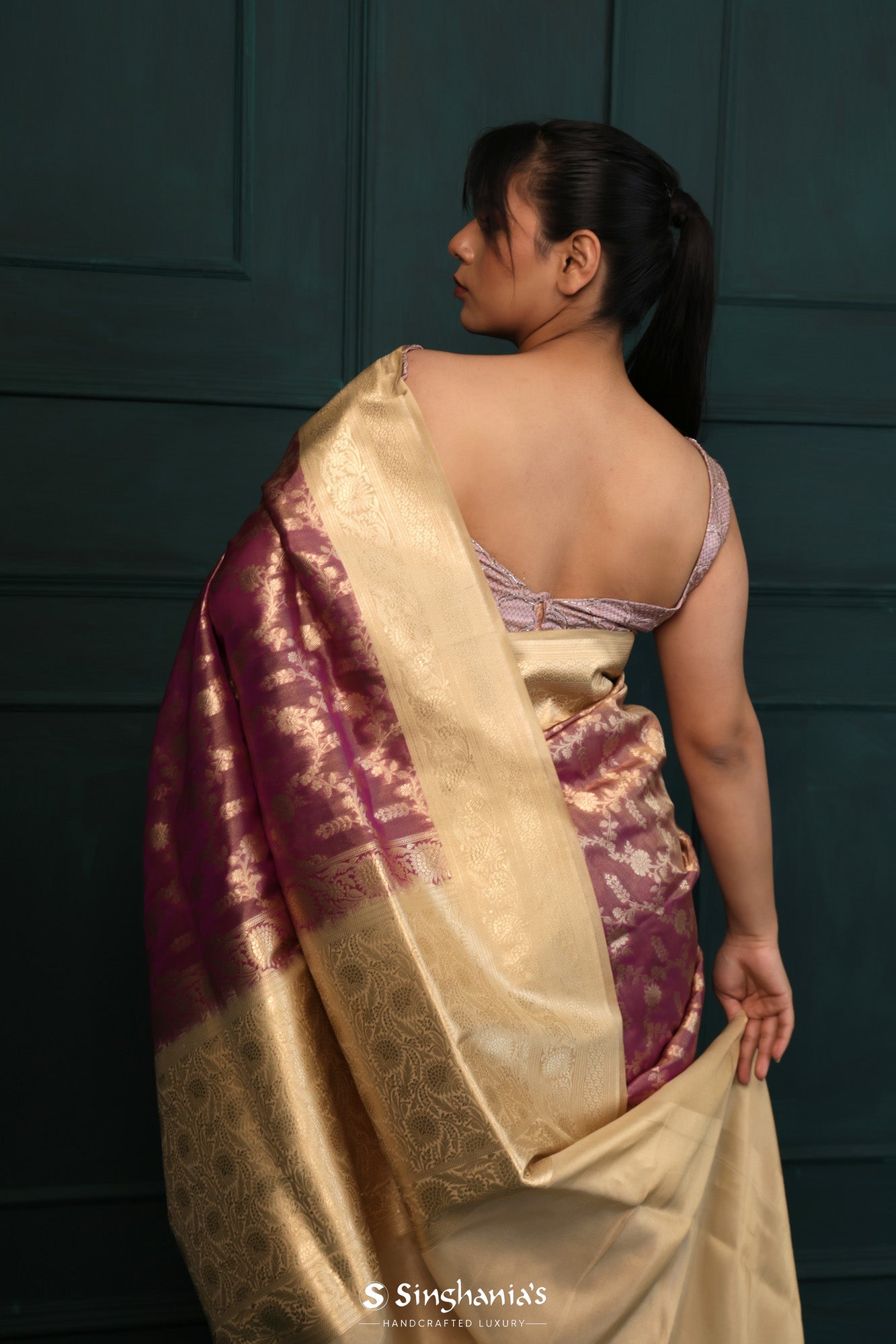 Rouge Pink Tissue Organza Banarasi Saree With Floral Jaal Design