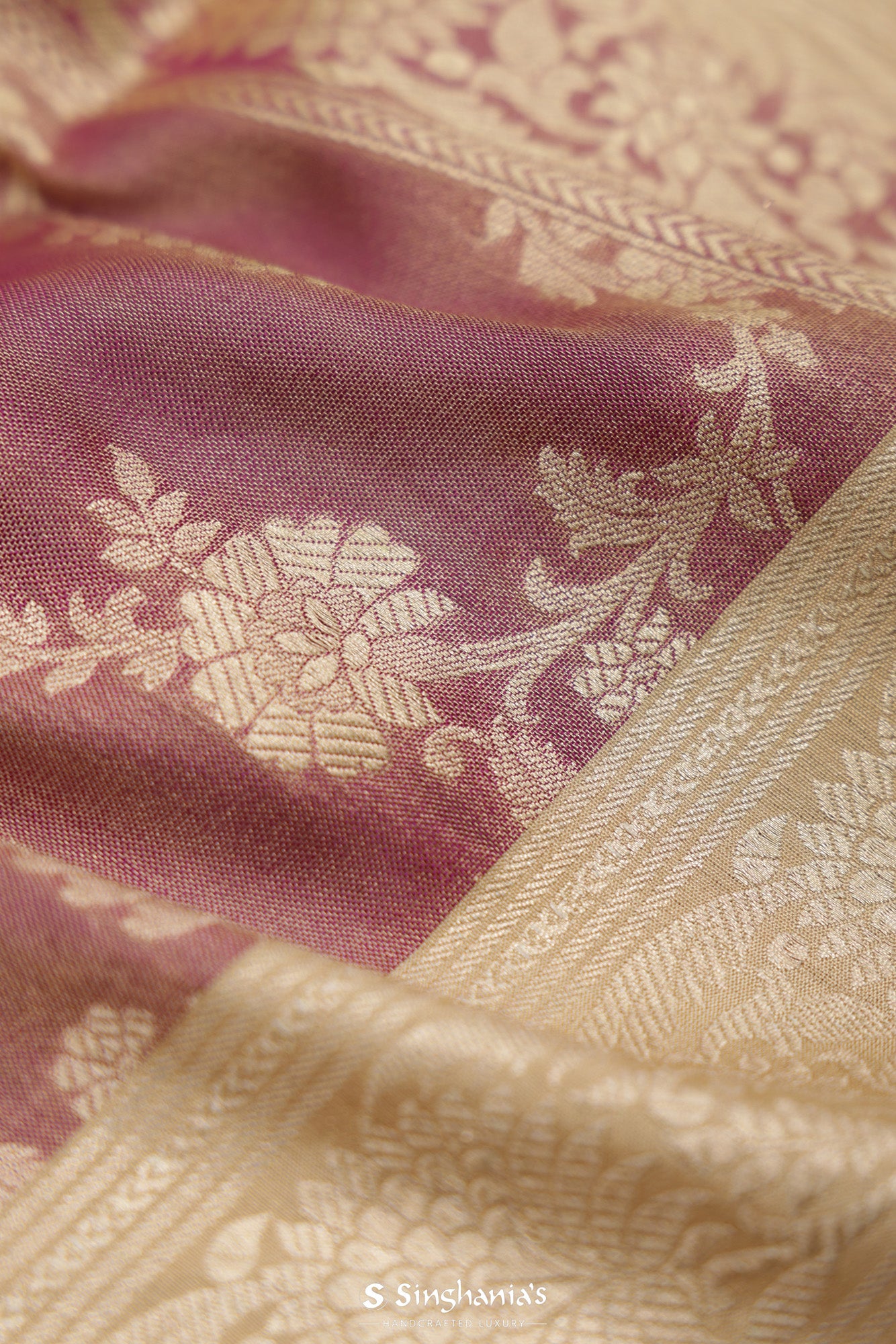 Rouge Pink Tissue Organza Banarasi Saree With Floral Jaal Design