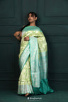 Sage Green Banarasi Silk Saree With Contrast Border