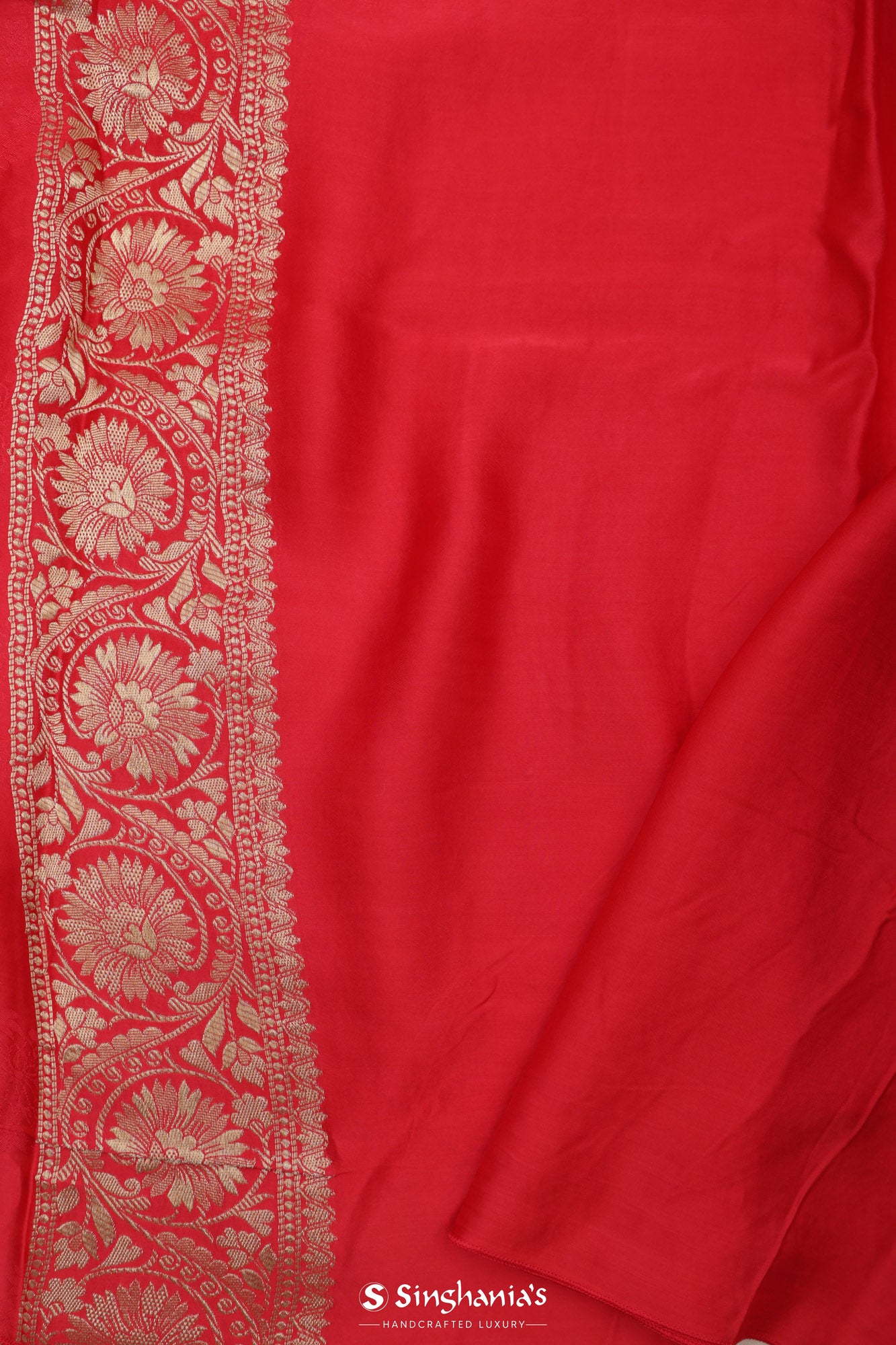 Alizarin Crimson Banarasi Satin Saree With Floral Buttas Design