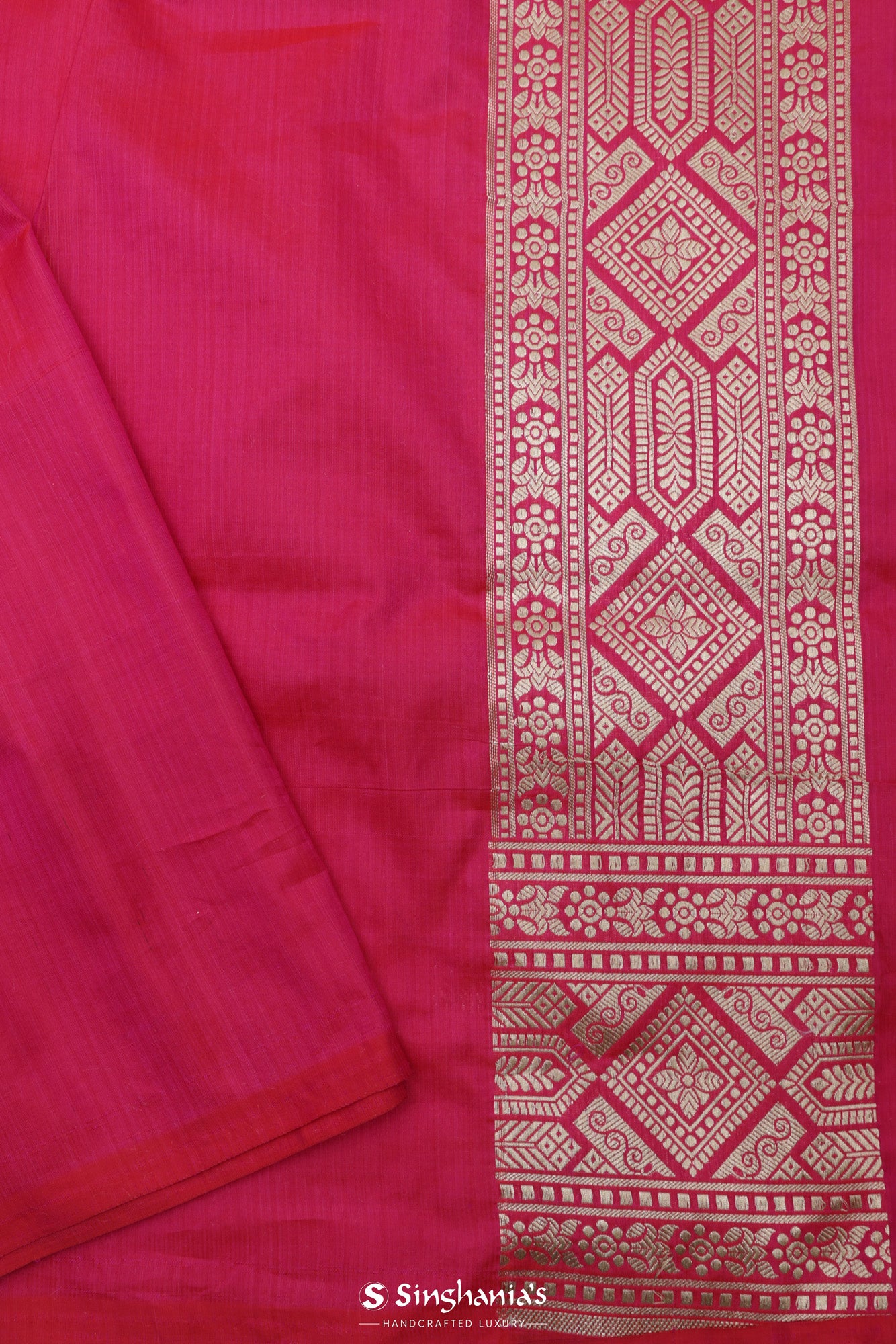 Ruby Pink Banarasi Silk Saree With Floral Stripes Pattern